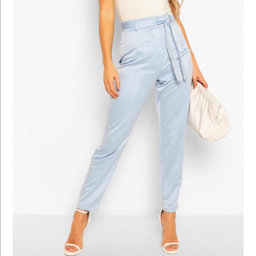 Boohoo NWT Tie Waist Woven Satin Slimline Pants 12